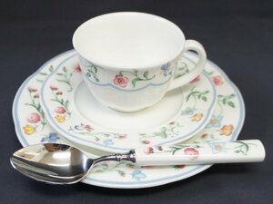 中古・レア【Villeroy&Boch ビレロイ&ボッホ】デミタスカップ&ソーサー+ケーキ皿 スプーン付 C&S MARIPOSA マリポサ 花柄 Garmany