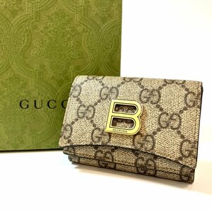 A) GUCCI グッチ BALENCIAGA バレンシアガ ザ ハッカープロジェクト 681700 562600 3つ折り財布 コンパクトウォレット コラボ ※中古 箱付