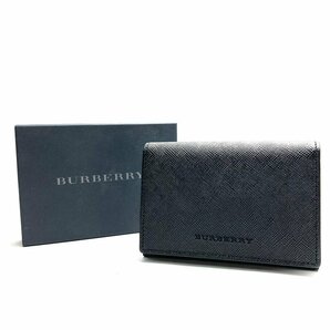 rm) BURBERRY バーバリー 2つ折り カード入れ 名刺入れ レザー 黒 ブラック チェック ※未使用 保管品 箱付の画像1