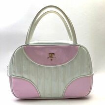 rm) courreges クレージュ エナメル ハンドバッグ ミニバッグ ピンク 白色 ホワイト ※中古 保管品 ベタ付き有_画像1