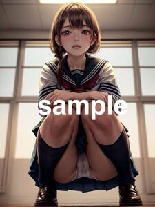 332 AI Girlsオリジナル美少女 コスプレアート A4ポスター イラスト 高画質 光沢紙 セクシー セーラー服 下着 パンティ ローアングル