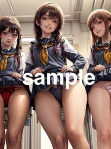 333 AI Girlsオリジナル美少女 コスプレアート A4ポスター イラスト 高画質 光沢紙 セクシー セーラー服 下着 パンティ ローアングル