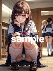 341 AI Girlsオリジナル美少女 コスプレアート A4ポスター イラスト 高画質 光沢紙 セクシー セーラー服 下着 パンティ ローアングル