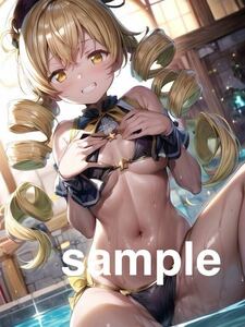 411 AI Girlsオリジナル美少女 コスプレアート A4ポスター イラスト 高画質 光沢紙 セクシー 水着 ビキニ プール まどマギ 巴マミ マミさん