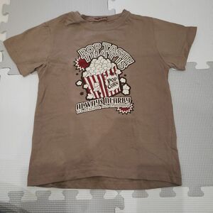 キッズ 120 Tシャツ 半袖 綿100% ベージュ ポップコーン 春夏