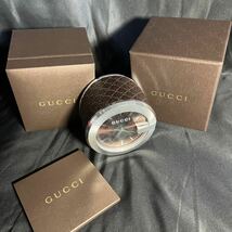 GUCCI 置時計箱付き箱付 説明書付きグッチ GUCCI シェリーライン グッチシマ Gクロック クォーツ 時計 テーブルロック ブラウン文字盤 _画像2