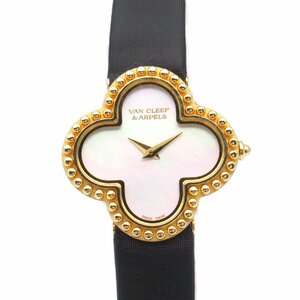 ヴァンクリーフ＆アーペル アルハンブラスモールモデル ブランドオフ K18（イエローゴールド） 腕時計 K18/革 中古 レディース