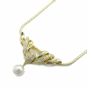 ミキモト パール/ダイヤ ネックレス ブランドオフ MIKIMOTO K18（イエローゴールド） ネックレス 750YG 中古 レディース