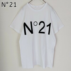 【イタリア製】N°21 ヌメロ ヴェントゥーノ☆ビッグロゴ付Tシャツ　WHITE ホワイト 白　半袖　S　クルーネック　高級ブランド　薄手