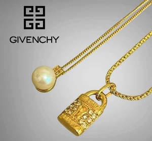 K：【GIVENCHY ジバンシー 】パール カナデモチーフ ネックレス ゴールドカラー 2点セット