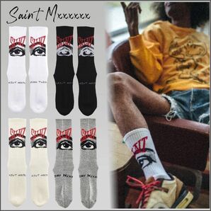 SAINT M×××××× セントマイケル SOCKS EYES ロゴ ソックス 靴下 ロング ホワイト