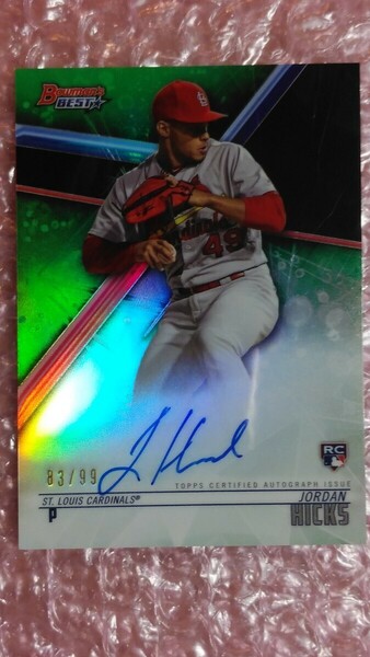 送込即決 2018 Bowman's Best Best of 2018 Autographs Green Refractor B18-JH Jordan Hicks ジョーダンヒックス 直書き直筆サインカード