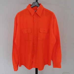P334 70sビンテージ FIVEBROTHER ワークシャツ USA製■1970年代製 表記XLサイズ オレンジ ポリエステル アメカジ ストリート 古着 古着卸