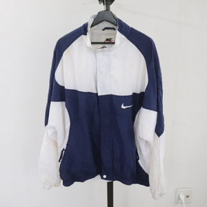 P385 90sビンテージ NIKE ナイキ ナイロンジャケット■1990年代製 表記XLサイズ ネイビー 紺 白 アメカジ ストリート 古着 古着卸 激安 80s