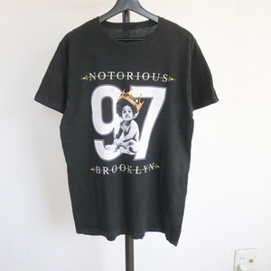 D401 2000年代製 HORIZON 半袖HIPHOPプリントTシャツ■00s 表記Lサイズ NOTORIOUS 黒 ブラック アメカジ ストリート 激安 古着 希少 卸売