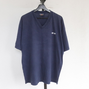X323 90sビンテージ SIGNAL 半袖プリントTシャツ USA製■1990年代製 表記XLサイズ ネイビー 紺 Vネック アメカジ ストリート 古着卸 古着