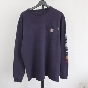 X346 2000年代製 Carhartt カーハート 長袖Tシャツ■00s 表記Mサイズ ネイビー FR ポケットT 古着 アメカジ ストリート 90s 80s 70s 60s 紺の画像1