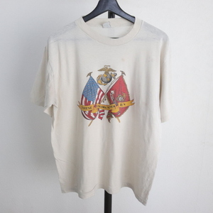 g265 80sビンテージ 半袖プリントTシャツ■1980年代製 表記XLサイズ 白 ミリタリー アメカジ ストリート 古着 古着卸 激安 希少 検 90s 70s