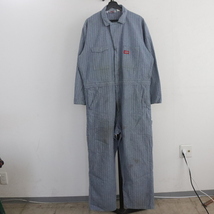 g274 80sビンテージ Dickies ディッキーズ オールインワン■1980年代製 表記46 ブルー 青 ヘリンボーン つなぎ TALON ワーク 古着卸 古着_画像1