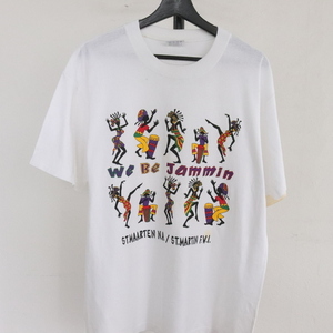 d291 2000年代製 CARIBBEANTS メッセージ プリントTシャツ■00s 表記Lサイズ 白 ホワイト アメカジ ストリート サイケ ヒッピー 古着卸 90s