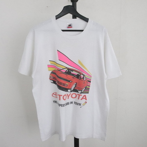 e246 90sビンテージ フルーツオブザルーム 半袖プリントTシャツ USA製■1990年代製 表記Lサイズ ホワイト 白 TOYOTA アメカジ 古着卸 古着