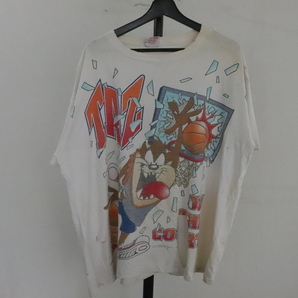 d328 90sビンテージ NOVEL半袖プリントTシャツ■1990年代製 表記Lサイズ ホワイト タズマニアンデビル ボロ 襤褸 BORO アメカジ ストリートの画像1