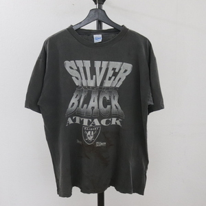 K341 90sビンテージ USA製 salem セーラム 半袖Tシャツ■1990年代製 表記XLサイズ ブラック NFL レイダース シングルステッチ アメカジ 80s