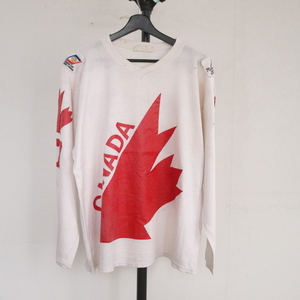 a260 70sビンテージ CANADA 長袖Tシャツ■1970年代製 約XLサイズ 白 ホワイト ホッケー ゲームシャツ ナンバリング コットン ナイロン 60s