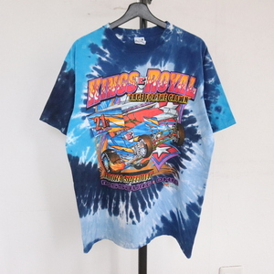 a269 2004年製ビンテージ ANVIL アンビル 半袖プリントTシャツ■00s 表記Lサイズ ブルー タイダイ レーシング ファイヤー アメカジ 90s 80s