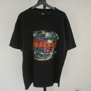 A423 90sビンテージ ハーレーダビッドソン ロゴプリントTシャツ■1990年代製 表記XLサイズ USA製 ブラック メッセージ 古着 古着卸 80s