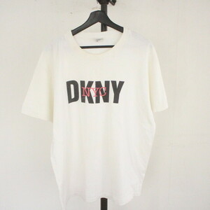 A427 2000年代製 DKNY ロゴプリントTシャツ■00s Lサイズぐらい ホワイト ダナキャラン アメカジ 古着 古着卸 90s 80s