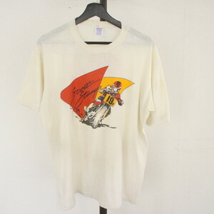 A428 90sビンテージ JERZEES モーターサイクルプリントTシャツ■1990年代製 表記2XLサイズ USA製 ホワイト アメカジ 古着 古着卸 80s