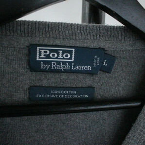 A466 2000年代製 ラルフローレン コットンニットセーター■00s 表記Lサイズ グレー シンプル 無地 ロゴ刺繍 Polo アメカジ 古着 古着卸 80sの画像3