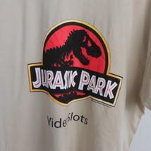 W295 2000年代製 GILDAN ギルダン 半袖ジェラシックパークプリントTシャツ■00s 表記XLサイズ ベージュ アメカジ ストリート 袖プリント _画像5