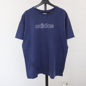 Z214 90sビンテージ adidas アディダス 半袖プリントTシャツ■1990年代製 表記Mサイズ ネイビー 紺 アメカジ ストリート 古着 古着卸 80s