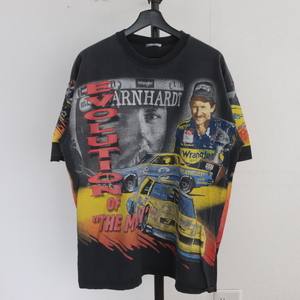 Z221 90sビンテージ レーシング 半袖プリントTシャツ■1990年代製 約Lサイズ 黒 ブラック デイルJr NASCAR 大判プリント アメカジ 古着 80s