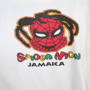 Z244 90sビンテージ JAMAIKAN T’s 半袖プリントTシャツ■1990年代製 表記14サイズ ホワイト 白 スパイダーマン SPIDER パロディ 古着 80sの画像8