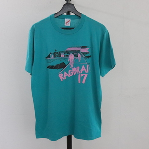 B313 80sビンテージ USA製 JERZEES ジャージーズ 半袖プリントTシャツ■1980年代製 表記Lサイズ グリーン アメカジ ストリート 古着 90s 