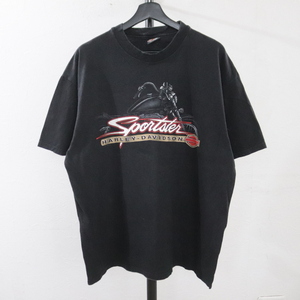 B334 90sビンテージ ハーレーダビッドソン 半袖プリントTシャツ USA製■1990年代製 表記XLサイズ ブラック 黒 星条旗 モーターサイクル 80s