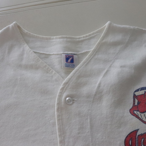 B378 90sビンテージ LOGO7 半袖ゲームシャツ USA製■1990年代製 約Lサイズ ホワイト MLB インディアンス アメカジ ストリート 古着 80s 70sの画像7