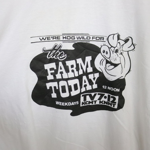 T321 80sビンテージ スクリーンスターズ FARMTODAY リンガーTシャツ USA製■1980年代製 表記Lサイズ 白 ホワイト ブラック アニマル 70sの画像5