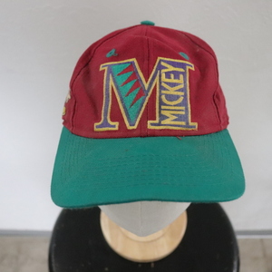 90sビンテージ ディズニー ミッキーマウス コットン ベースボールキャップ■1990年代製 グリーン アメカジ 帽子 CAP ストリート 古着卸 80s