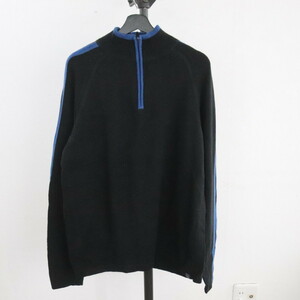 V197 2000 годы производства хлопок вязаный свитер #00s надпись L размер black two-tone цвет половина Zip б/у одежда American Casual tops 90s 80s
