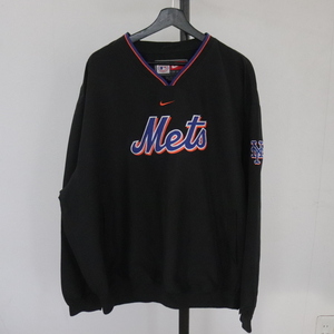 V452 2000年代製 NIKE ナイキ プルオーバージャケット■00s 表記XLサイズ ブラック MLB メッツ ポリエステル アメカジ ストリート 古着 