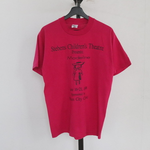 V489 90sビンテージ フルーツオブザルーム 半袖 プリントTシャツ■1990年代製 表記Mサイズ ピンク 古着 アート メッセージ トップス