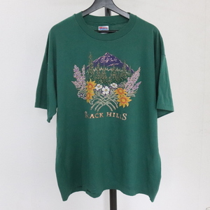 h117 90sビンテージ Hanes フラワープリントTシャツ■1990年代製 表記XLサイズ USA製 グリーン スーベニア アメカジ 古着 古着卸 80s