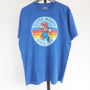 h151 2000年代製 SUPERMARIO 半袖プリントTシャツ■00s 表記Lサイズ ブルー キャラクター スーパーマリオ アメカジ ストリート 古着 90s 