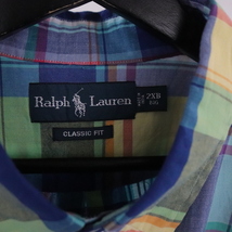 i150 2000年代製 RalphLauren ラルフローレン 半袖シャツ■00s 表記2XLサイズ 古着 アメカジ ストリート チェック ボタンダウン ブルー 90s_画像3