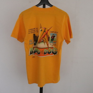 f308 80sビンテージ フルーツオブザルーム BADDOG プリントTシャツ USA製■1980年代製 表記Mサイズ イエロー アメカジ ストリート 90s 70s