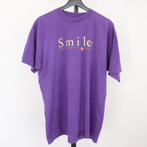 f310 90sビンテージ フルーツオブザルーム SMILE プリントTシャツ■1990年代製 表記XLサイズ パープル アメカジ ストリート 古着卸 80s 70s